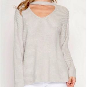 Stone Choker Neck Detail Pullover Sweater